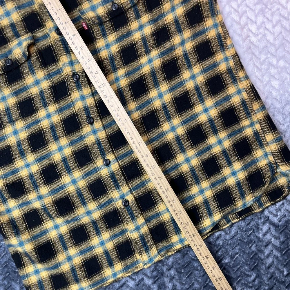 Levi's Flannel Shirt Mens Large Black Yellow Plaid Button Down Long Slv Work